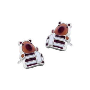 Srebrne kolczyki 925 Zimowa Kapibara Święta Sztyft dla małej damy PREZENT