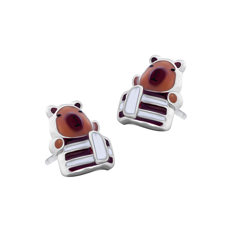 Srebrne kolczyki 925 Zimowa Kapibara Święta Sztyft dla małej damy PREZENT