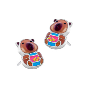 Srebrne kolczyki 925 Kapibara z Kubkiem Sztyft dla małej damy PREZENT