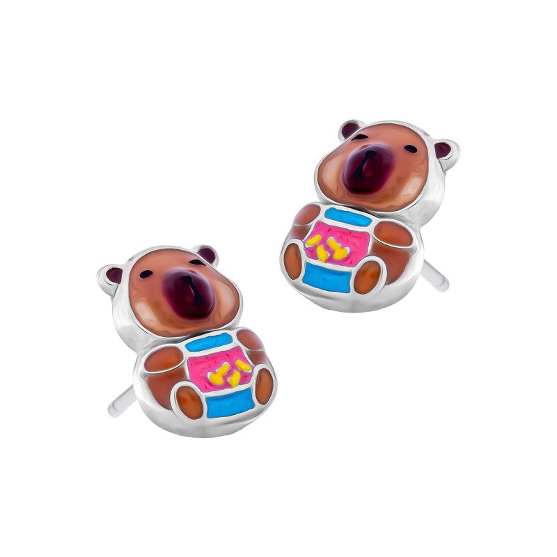 Srebrne kolczyki 925 Kapibara z Kubkiem Sztyft dla małej damy PREZENT
