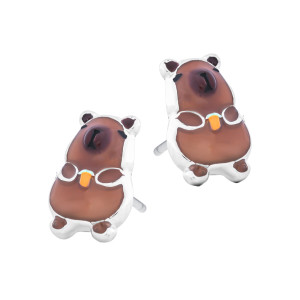 Srebrne kolczyki 925 Jedząca Kapibara Marchewka Sztyft dla małej damy PREZENT