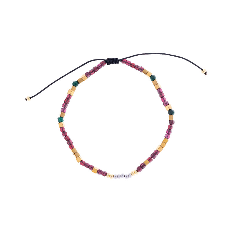 Srebrna bransoletka 925 Boho Green i Ruby Red