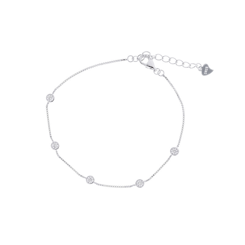 Srebrna bransoletka 925 Białe Błyszczące Kółeczka