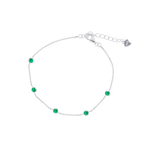Srebrna bransoletka 925 Zielone Błyszczące Kółeczka