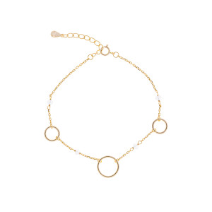 Srebrna bransoletka 925 pozłacana Kółka i Białe Kamyki