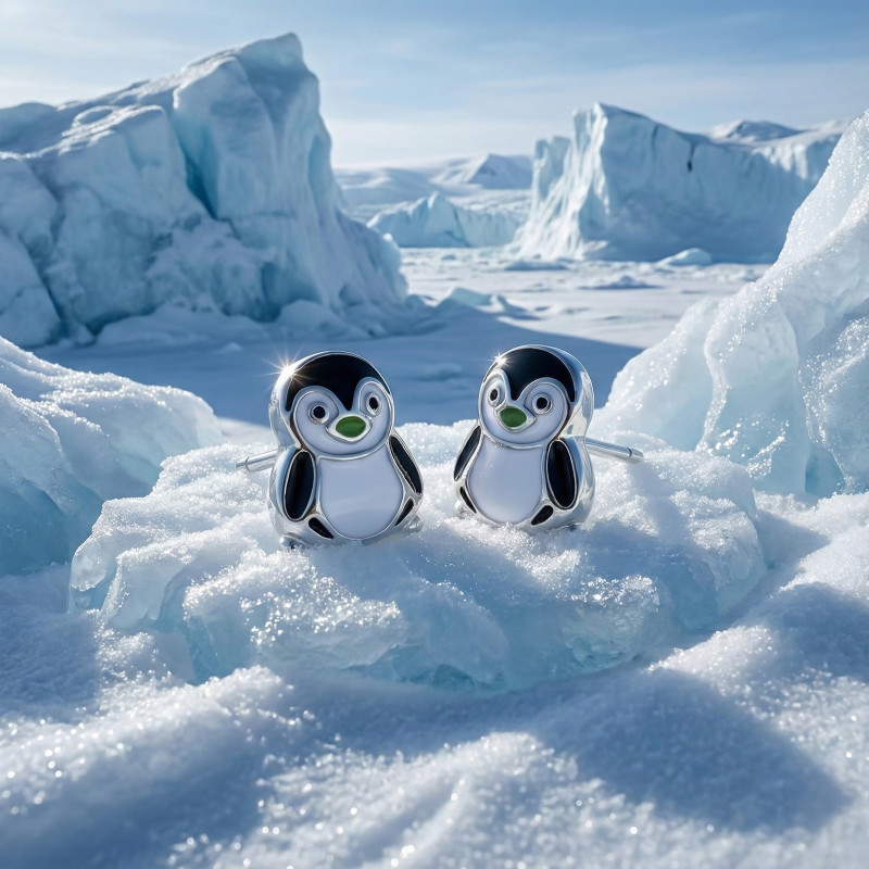 Srebrne kolczyki 925 Uroczy Pingwin Monilek Sztyft dla małej damy PREZENT