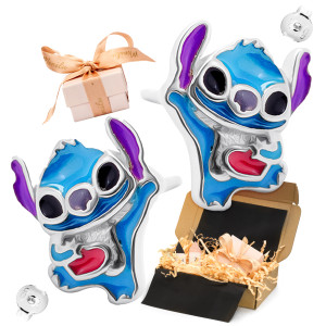 Kolczyki srebrne 925 z emalią Stich dla małej damy PREZENT