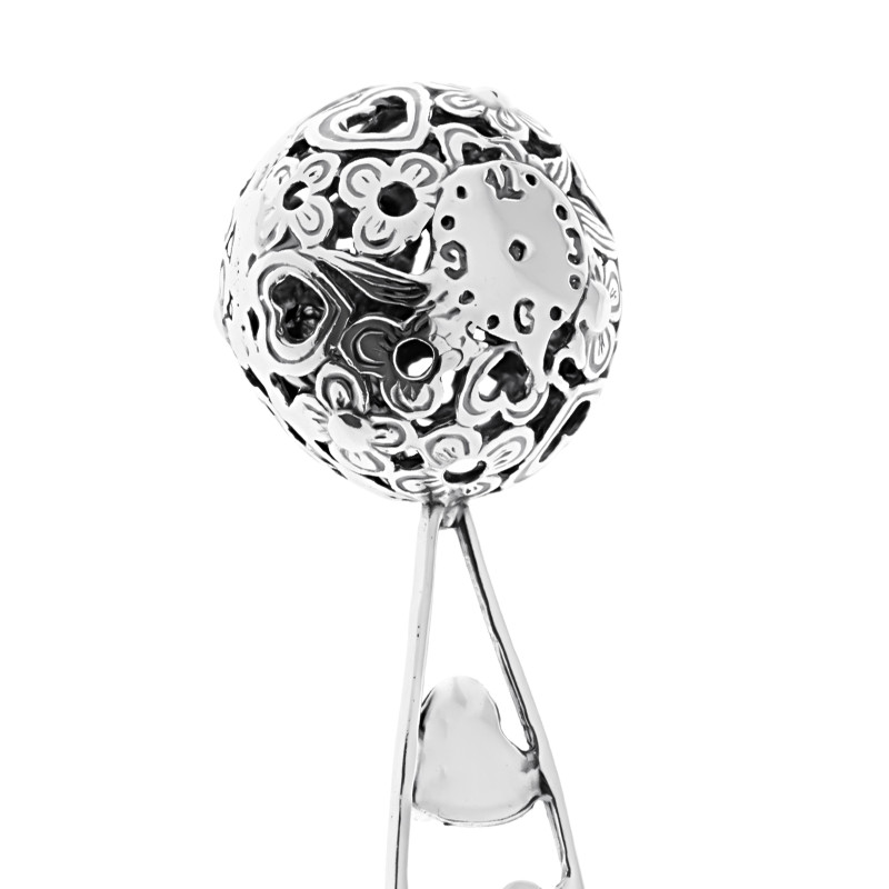 Srebrna grzechotka 925 Serduszka Kwiaty Roczek Chrzest