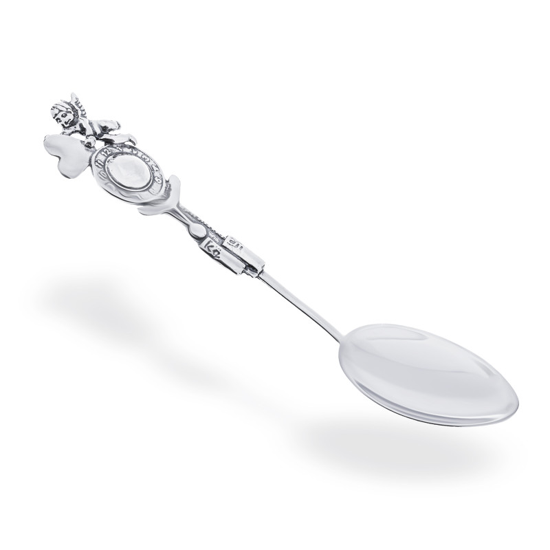 Srebrna łyżeczka 925 Anioł Serce pamiątka na Chrzest prezent