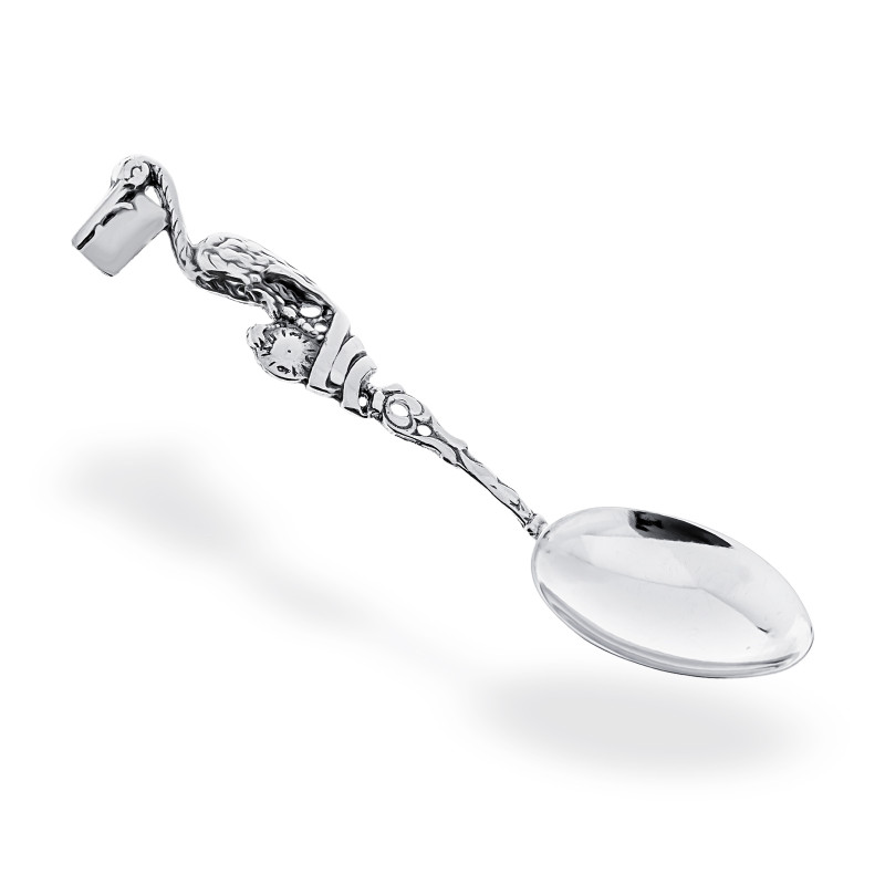 Srebrna łyżeczka 925 Bocian z tabliczką pamiątka na Chrzest prezent