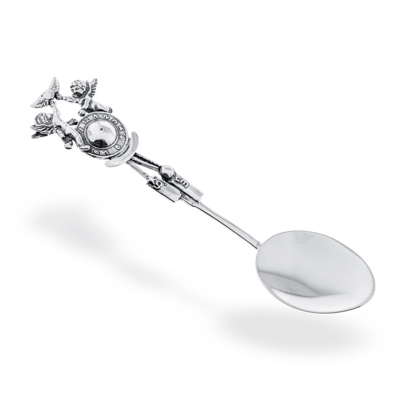 Srebrna łyżeczka 925 Aniołki z gołębiem pamiątka na Chrzest prezent