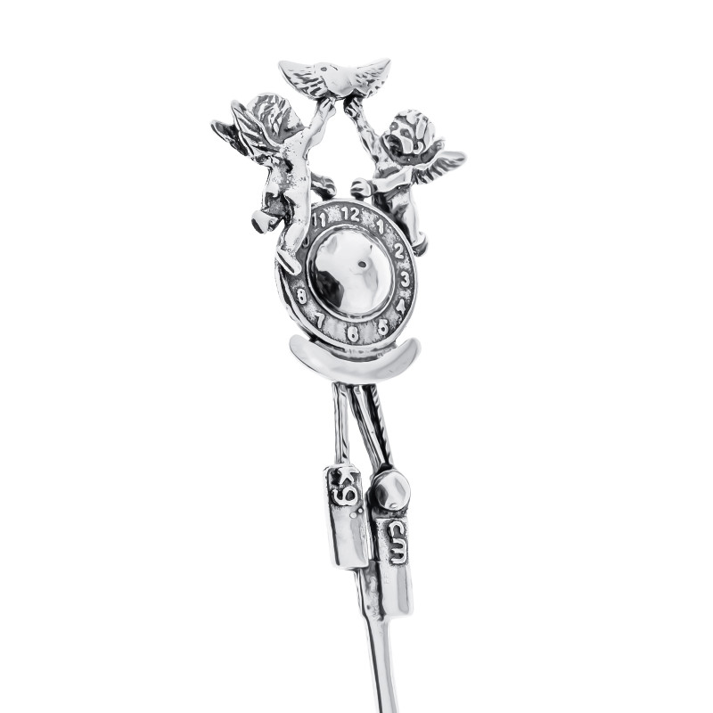 Srebrna łyżeczka 925 Aniołki z gołębiem pamiątka na Chrzest prezent