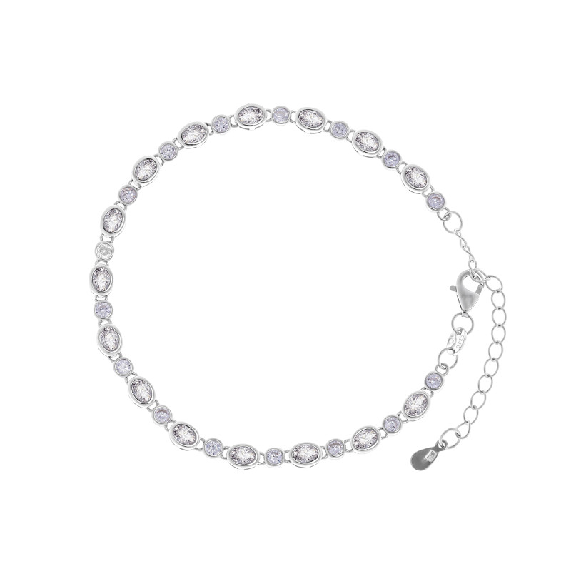 Srebrna bransoletka 925 Białe owalne cyrkonie