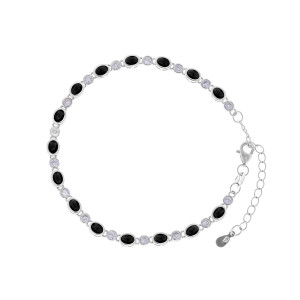 Srebrna bransoletka 925 Czarne owalne cyrkonie