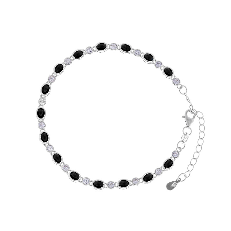 Srebrna bransoletka 925 Czarne owalne cyrkonie