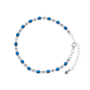Srebrna bransoletka 925 Niebieskie owalne cyrkonie