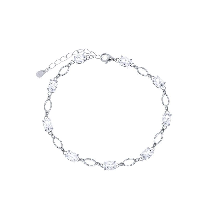 Srebrna bransoletka 925 Biały Owalny Blask cyrkonie