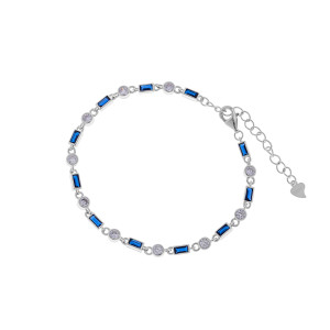 Srebrna bransoletka 925 Niebieska Prostokątna Elegancja cyrkonie