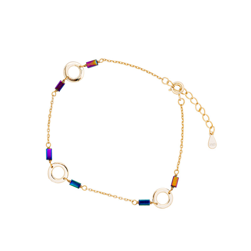 Srebrna bransoletka 925 pozłacana Koła Kolorowe Kamienie