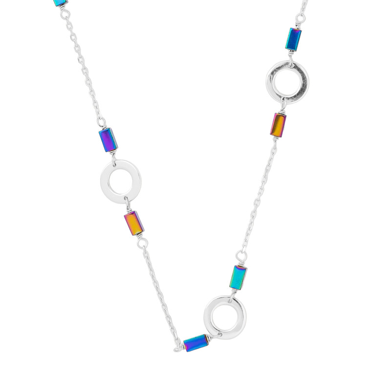 Srebrny naszyjnik 925 Koła Kolorowe Kamienie