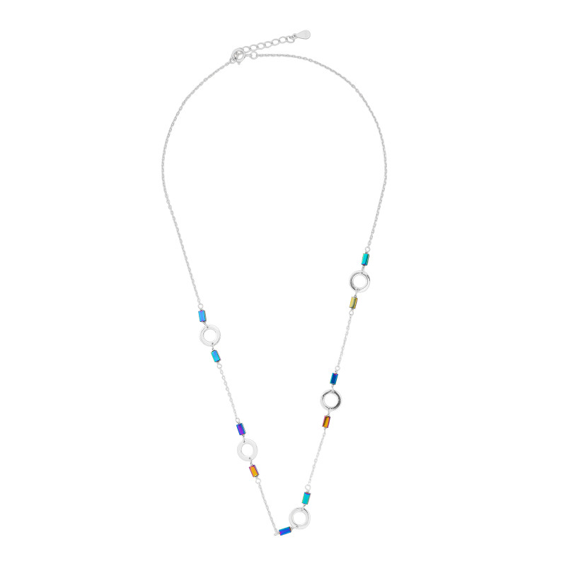 Srebrny naszyjnik 925 Koła Kolorowe Kamienie