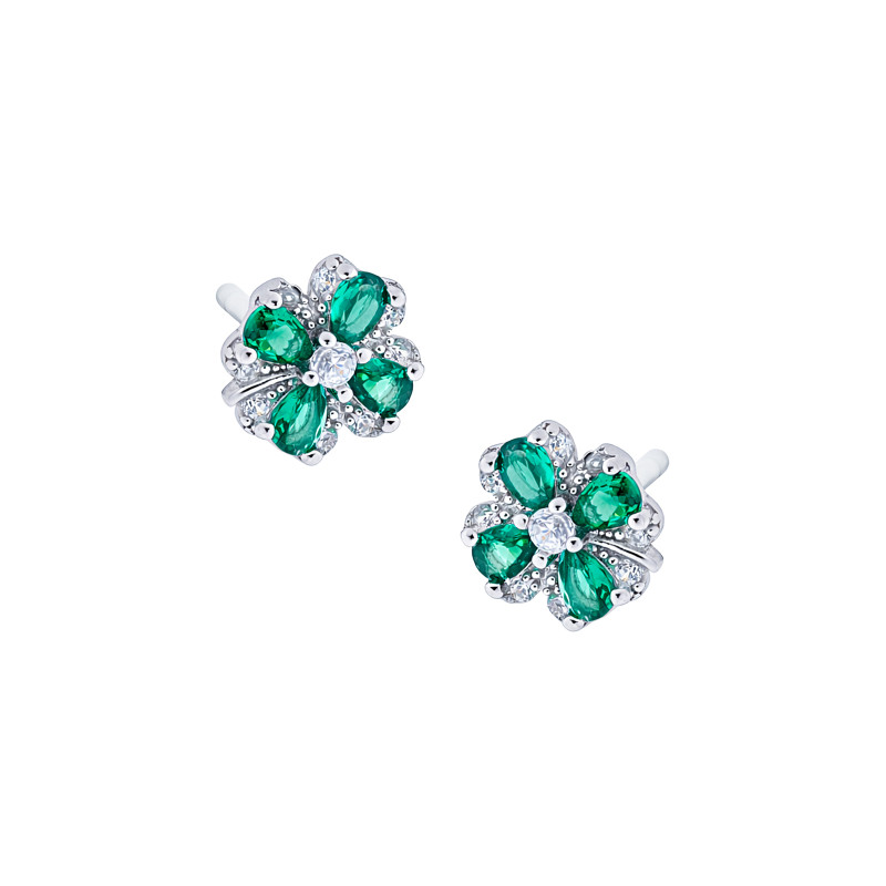 Srebrne kolczyki 925 Zielony Kwiat