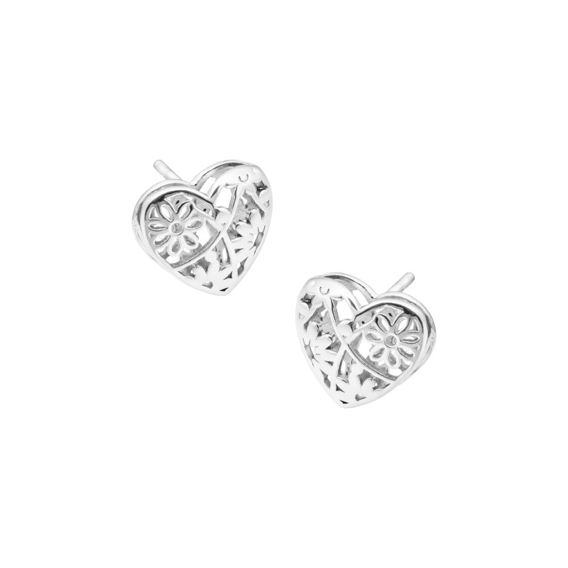 Srebrne kolczyki 925 Ażurowe kwiaty w sercu