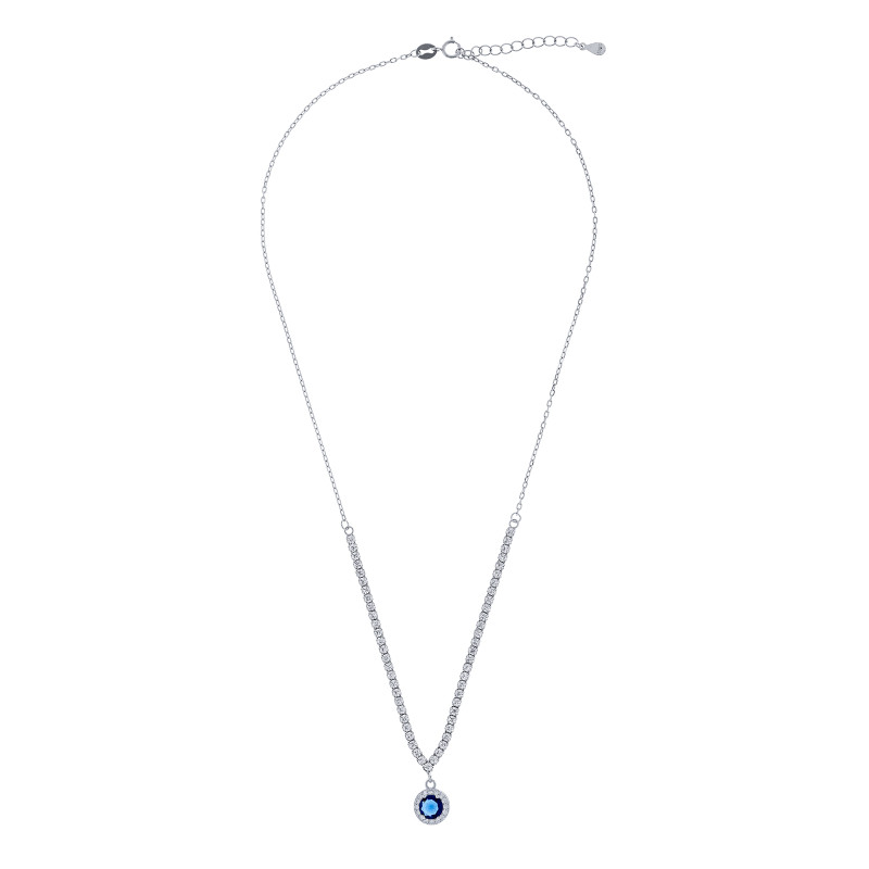 Srebrny naszyjnik 925 Niebieskie Koło w blasku Cyrkonii
