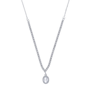 Srebrny naszyjnik 925 Biały Owal w blasku Cyrkonii
