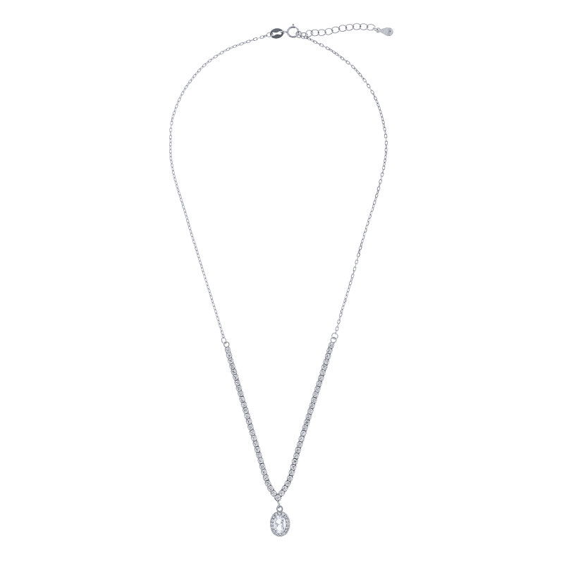 Srebrny naszyjnik 925 Biały Owal w blasku Cyrkonii