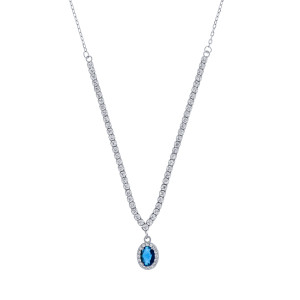Srebrny naszyjnik 925 Niebieski Owal w blasku Cyrkonii