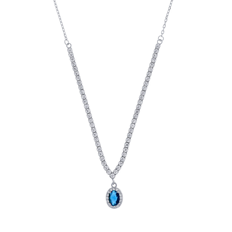 Srebrny naszyjnik 925 Niebieski Owal w blasku Cyrkonii