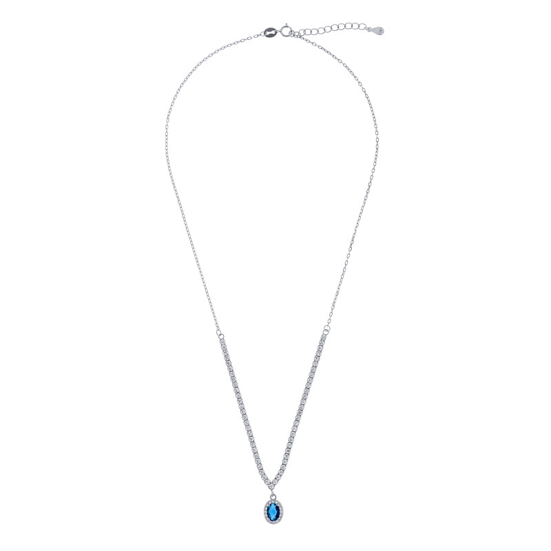 Srebrny naszyjnik 925 Niebieski Owal w blasku Cyrkonii