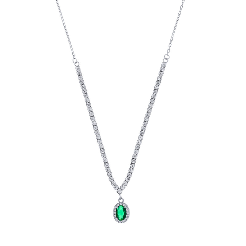 Srebrny naszyjnik 925 Zielony Owal w blasku Cyrkonii