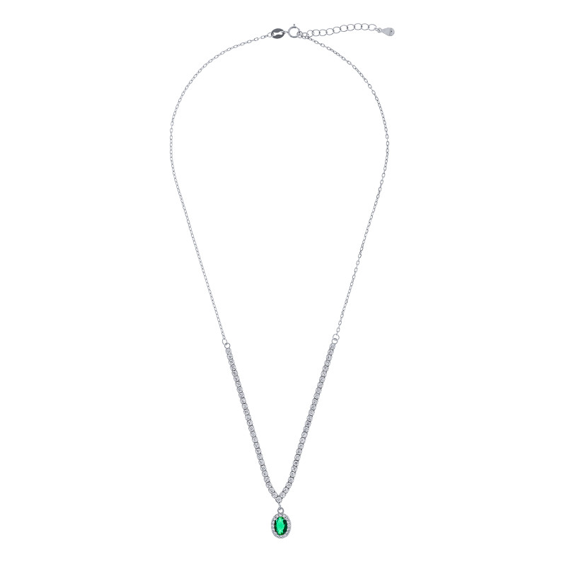 Srebrny naszyjnik 925 Zielony Owal w blasku Cyrkonii