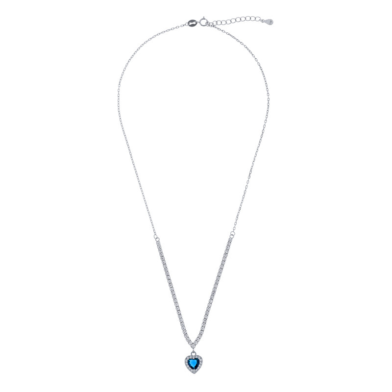 Srebrny naszyjnik 925 Niebieskie Serce w blasku Cyrkonii