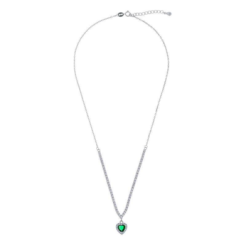 Srebrny naszyjnik 925 Zielone Serce w blasku Cyrkonii