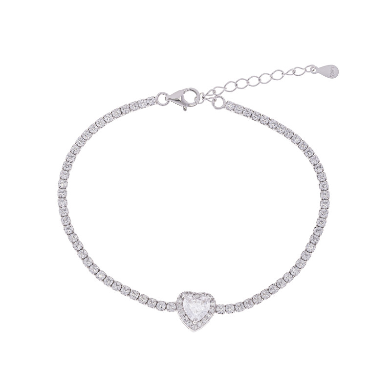 Srebrna bransoletka 925 Białe Serce w blasku cyrkonii
