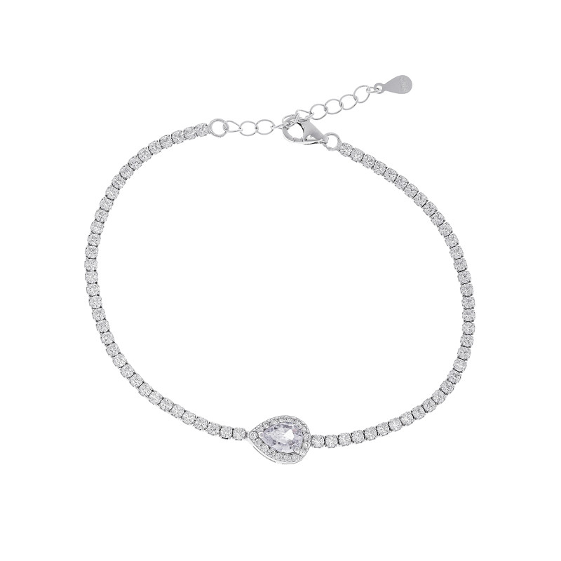 Srebrna bransoletka 925 Biała Łza w blasku cyrkonii