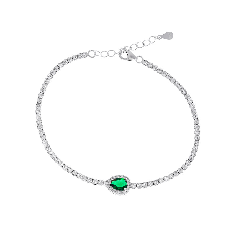 Srebrna bransoletka 925 Zielona Łza w blasku cyrkonii