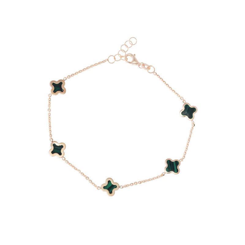 Złota bransoletka damska 585 Zielone Koniczynki