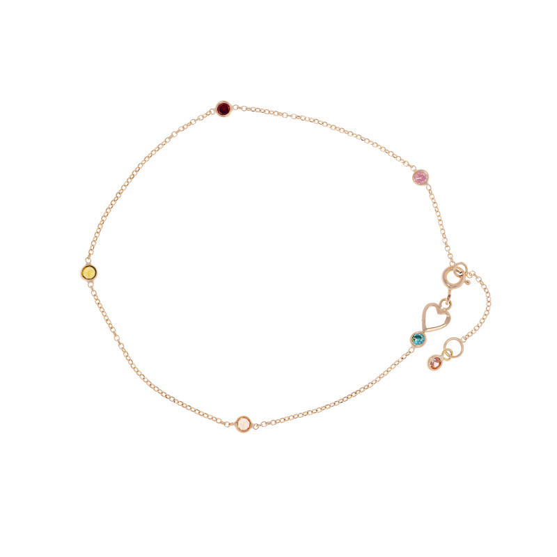 Złota bransoletka damska 585 Kolorowe Cyrkonie z Sercem