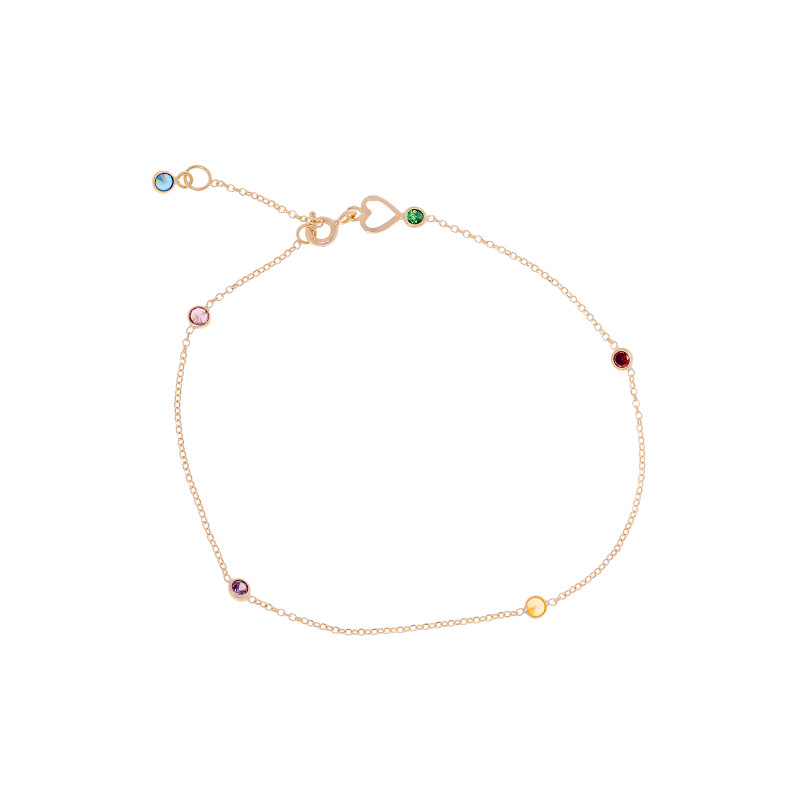 Złota bransoletka damska 585 Kolorowe Cyrkonie z Serduszkiem