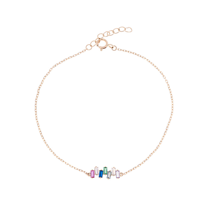 Złota bransoletka damska 585 Kolorowy Pas Cyrkonii