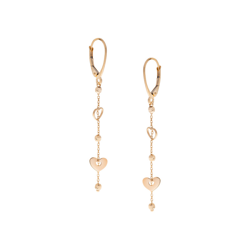 Złote kolczyki 585 Wiszące serca z kulkami