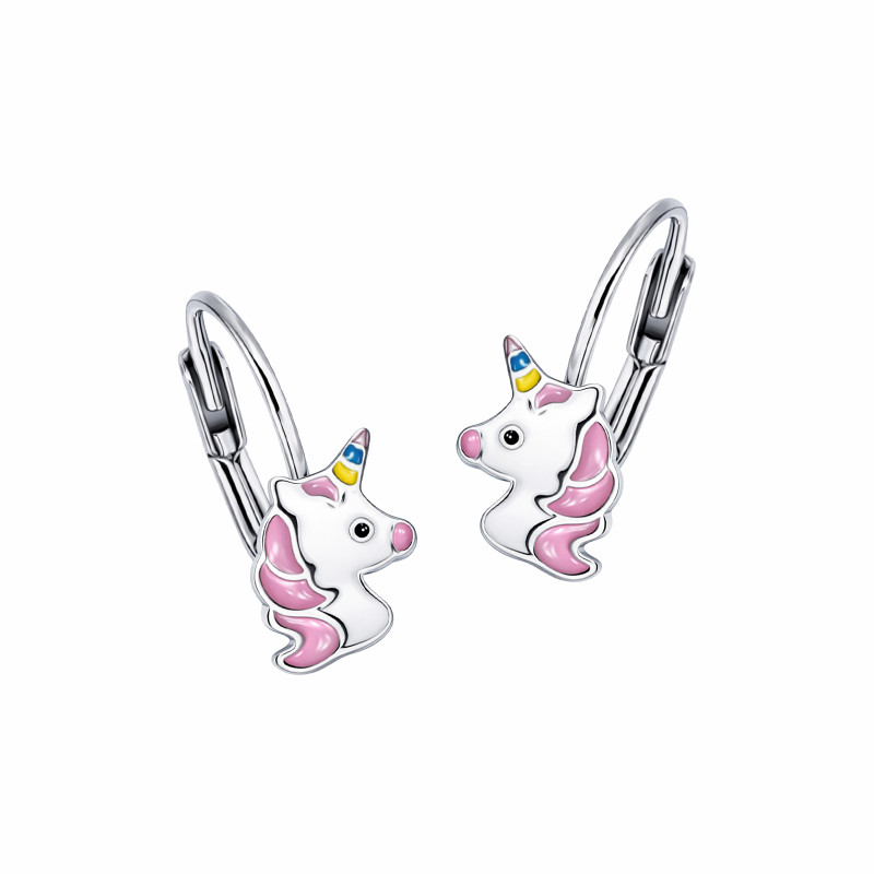 Srebrne kolczyki 925 Różowy Jednorożec dla małej damy