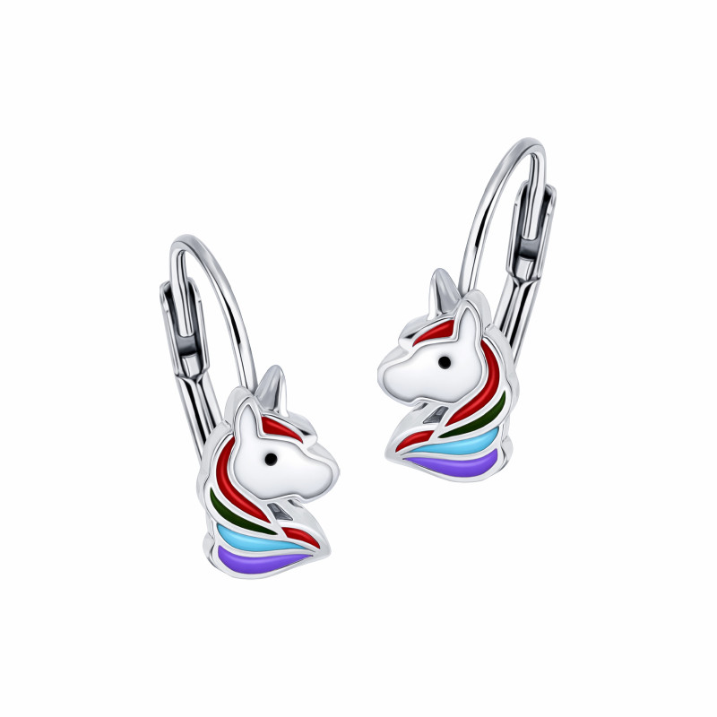 Srebrne kolczyki 925 Tęczowy Jednorożec dla małej damy