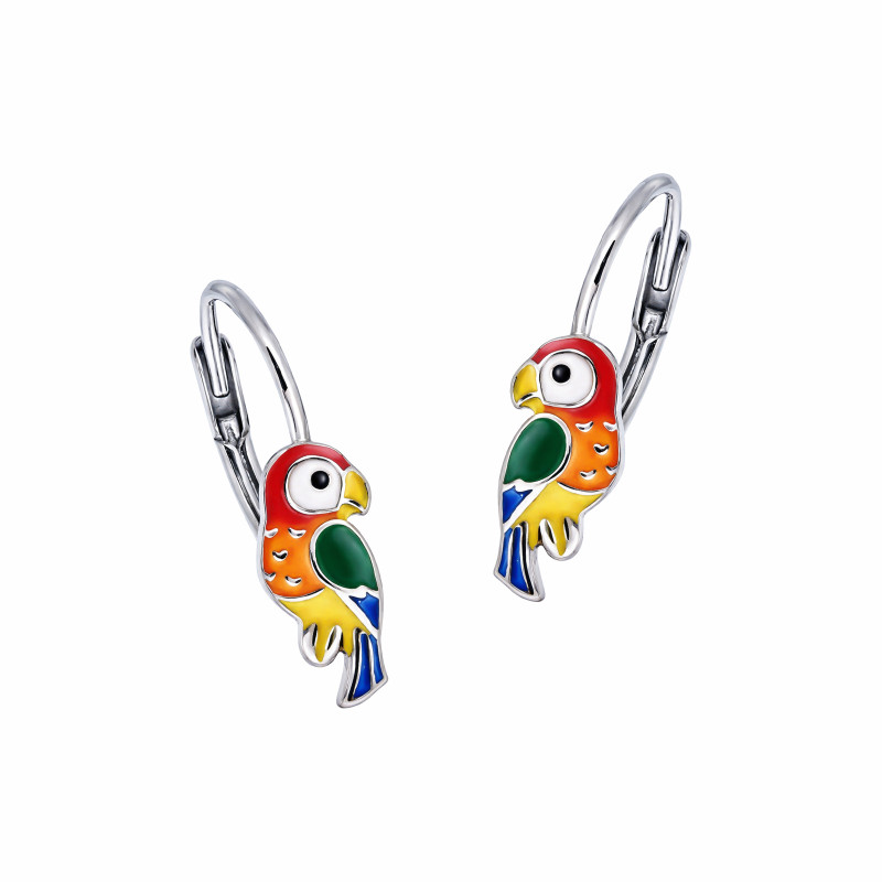 Srebrne kolczyki 925 Kolorowa Papuga dla małej damy