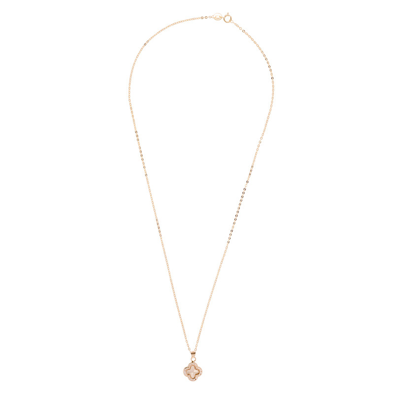 Złoty naszyjnik 585 Promienista koniczynka cyrkonie