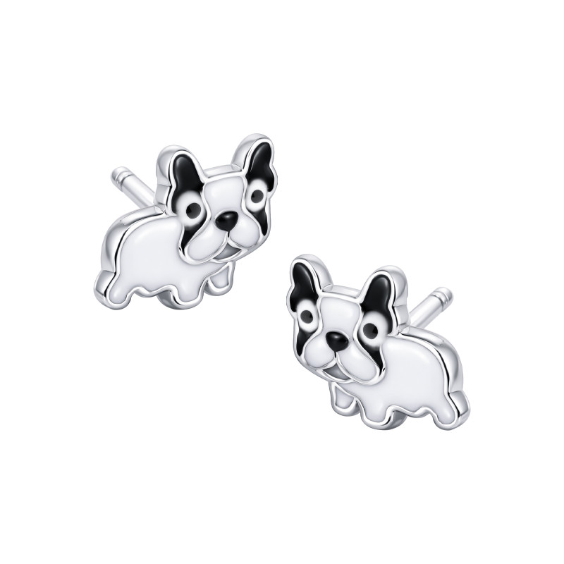 Srebrne kolczyki 925 Piesek buldog sztyft dla małej damy